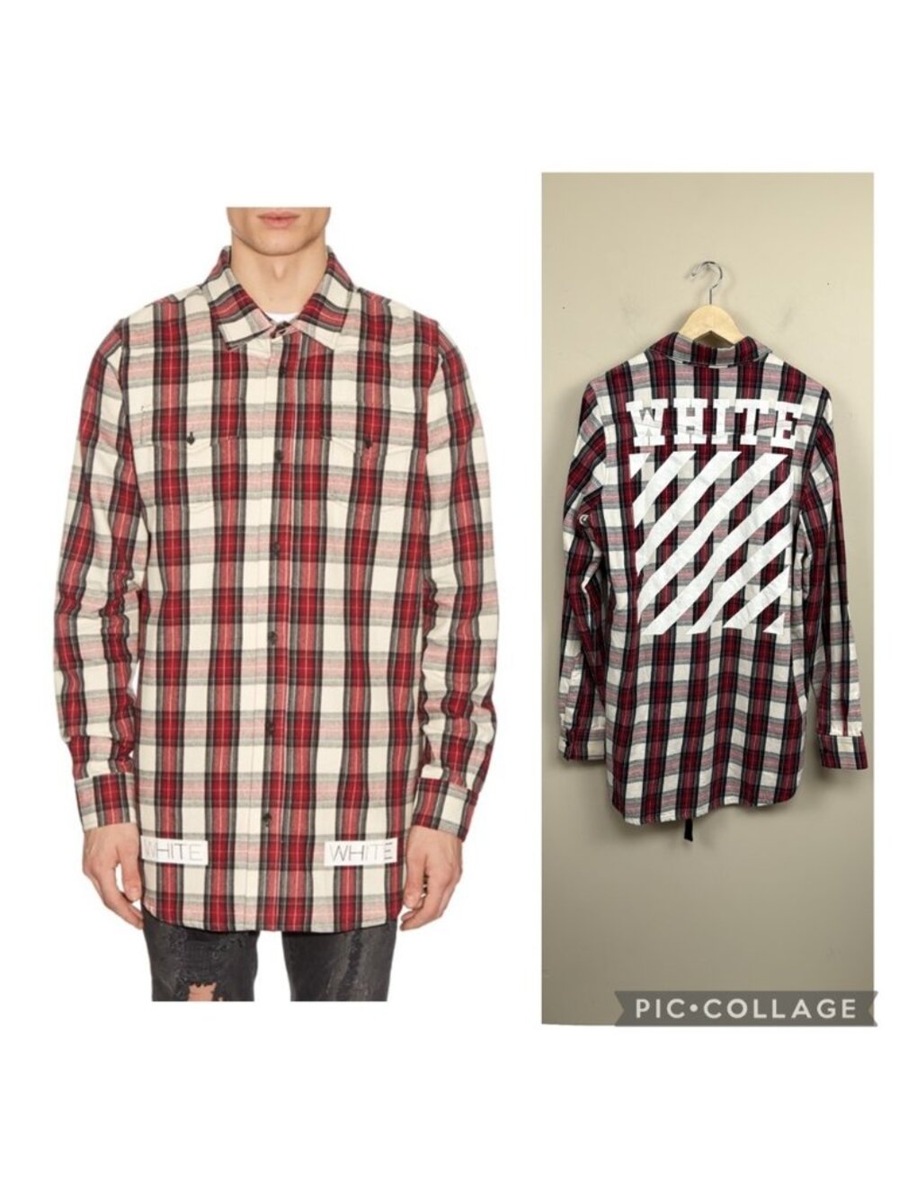 NEW OFF WHITE burgundy and white long sleeve button up plaid shirt small